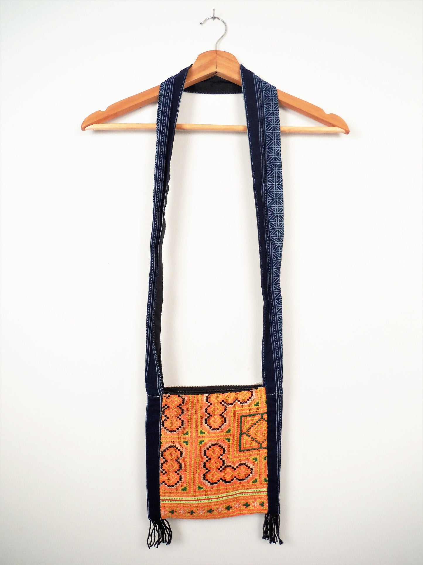 Bolso de hombro pequeño con punto de cruz y patchwork - Naranja