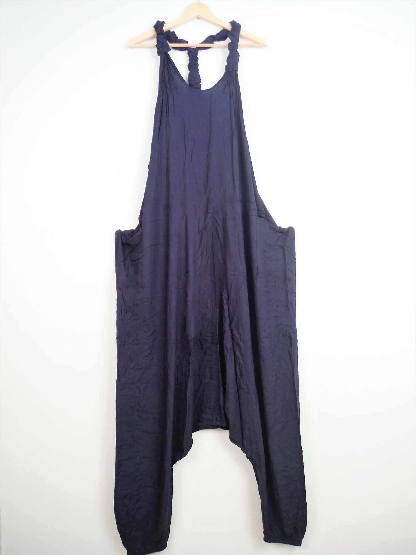 Plain Harem Dungarees - Navy Blue - Bare Canvas