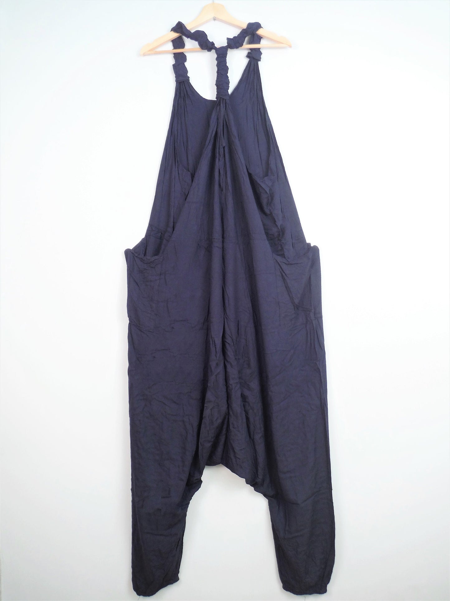 Plain Harem Dungarees - Navy Blue - Bare Canvas