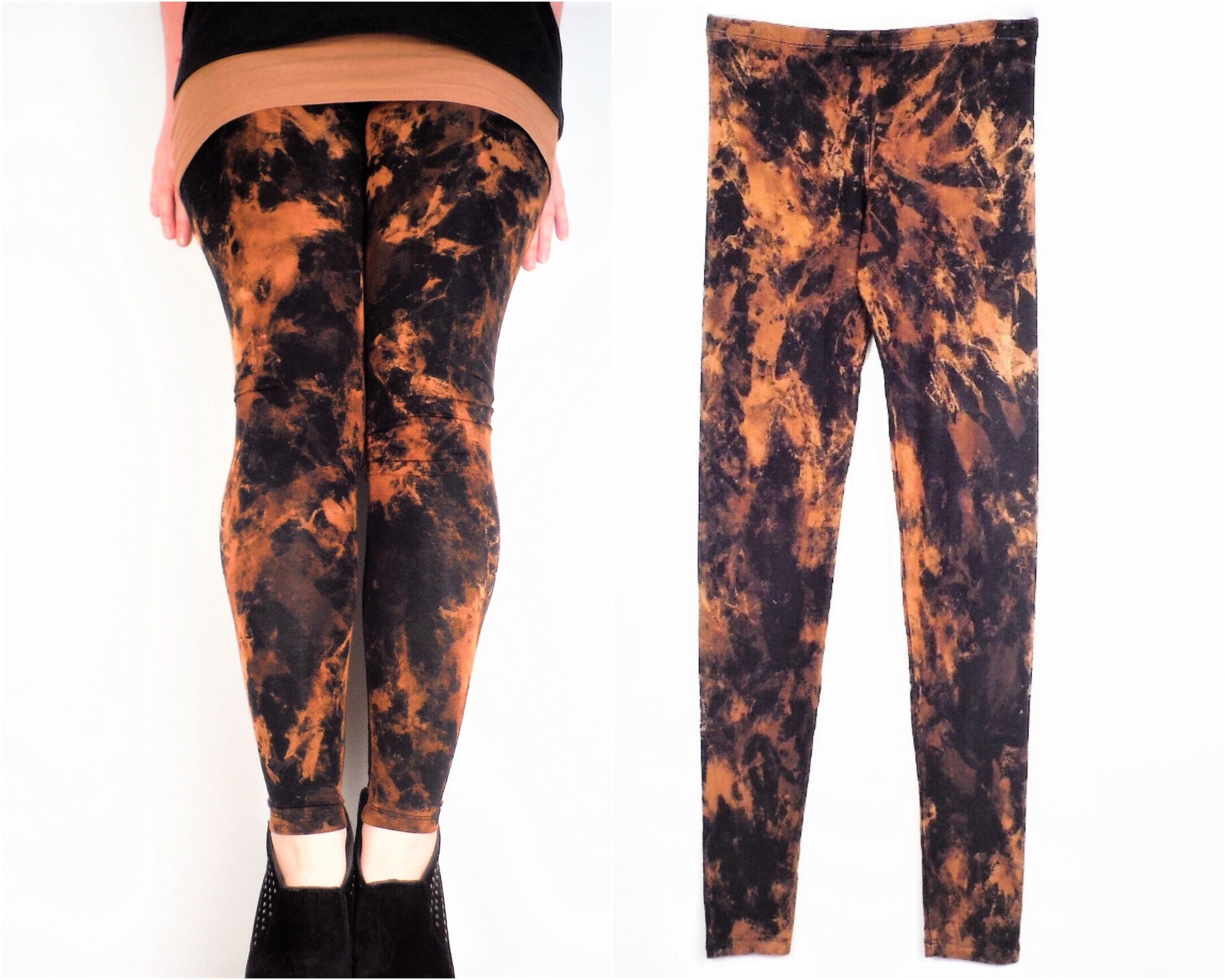 Hand Dyed Mottled Bleach Leggings - Black - Bare Canvas