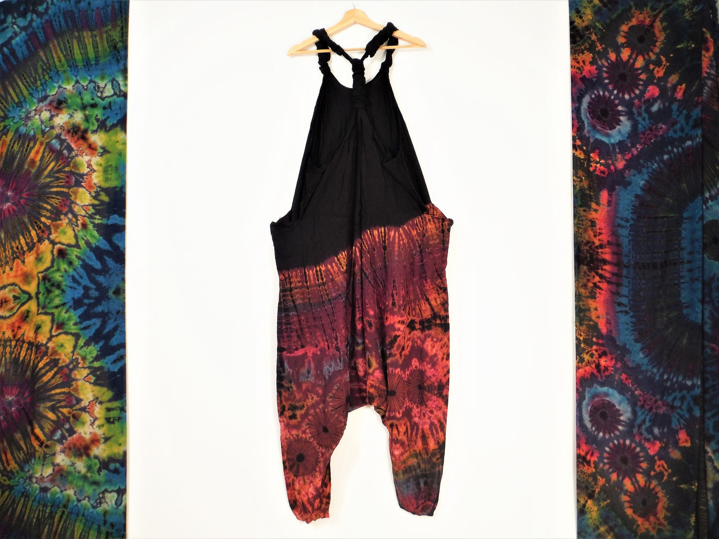 Half Tie-Dye Harem Dungarees - Black and Purple Plum - Bare Canvas