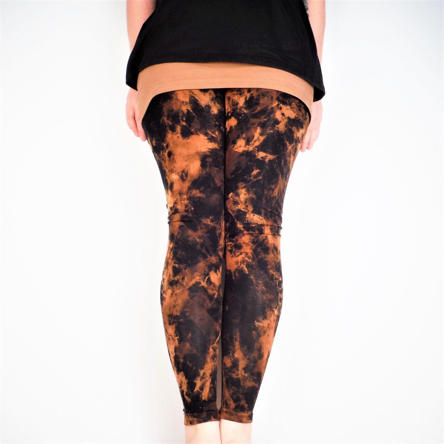 Hand Dyed Mottled Bleach Leggings - Black - Bare Canvas