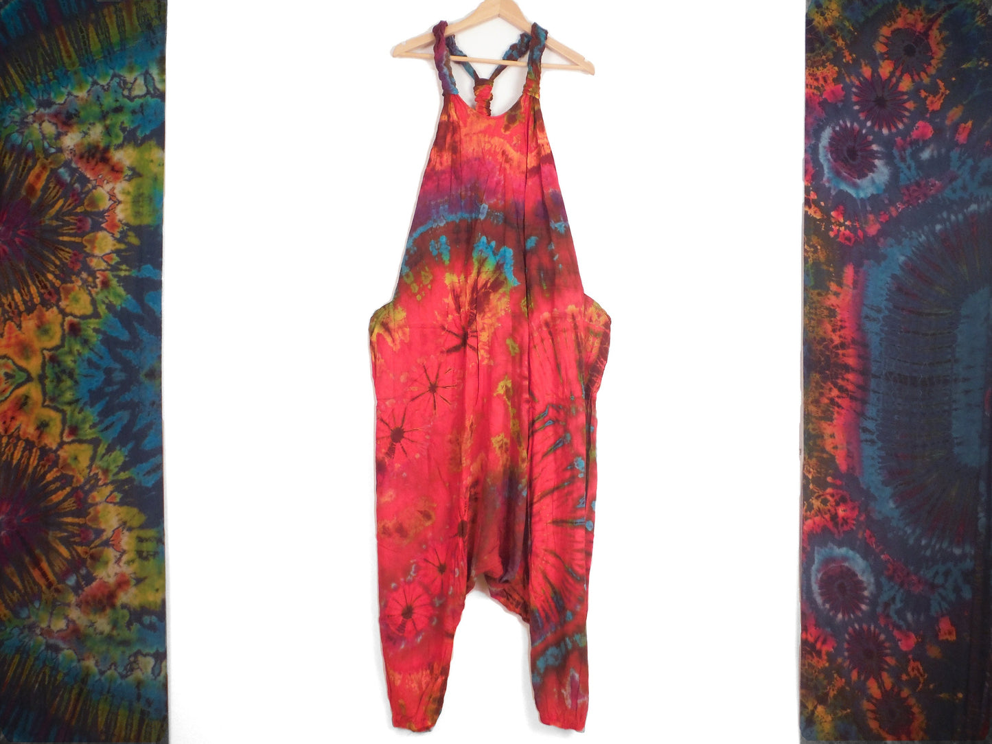 Tie-Dye Harem Dungarees - Bright Red