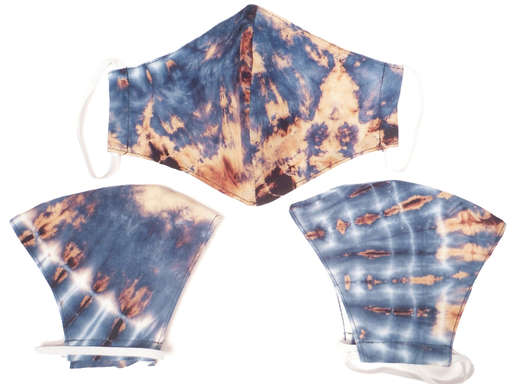 Tie-Dye Face Mask - Indigo White and Orange - Bare Canvas