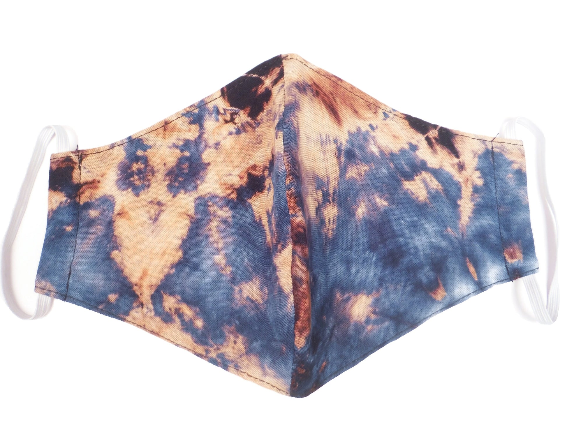 Tie-Dye Face Mask - Indigo White and Orange - Bare Canvas