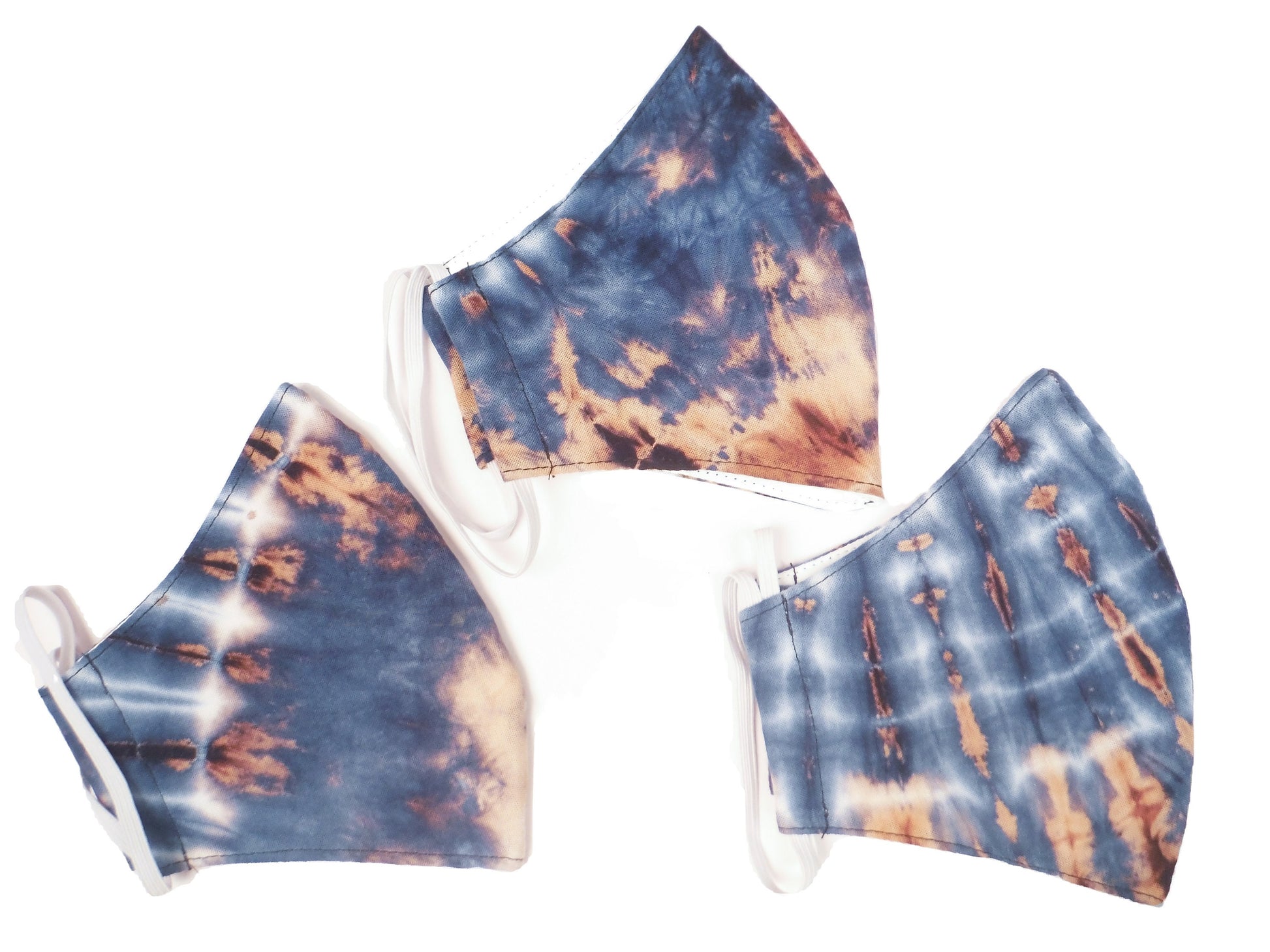 Tie-Dye Face Mask - Indigo White and Orange - Bare Canvas