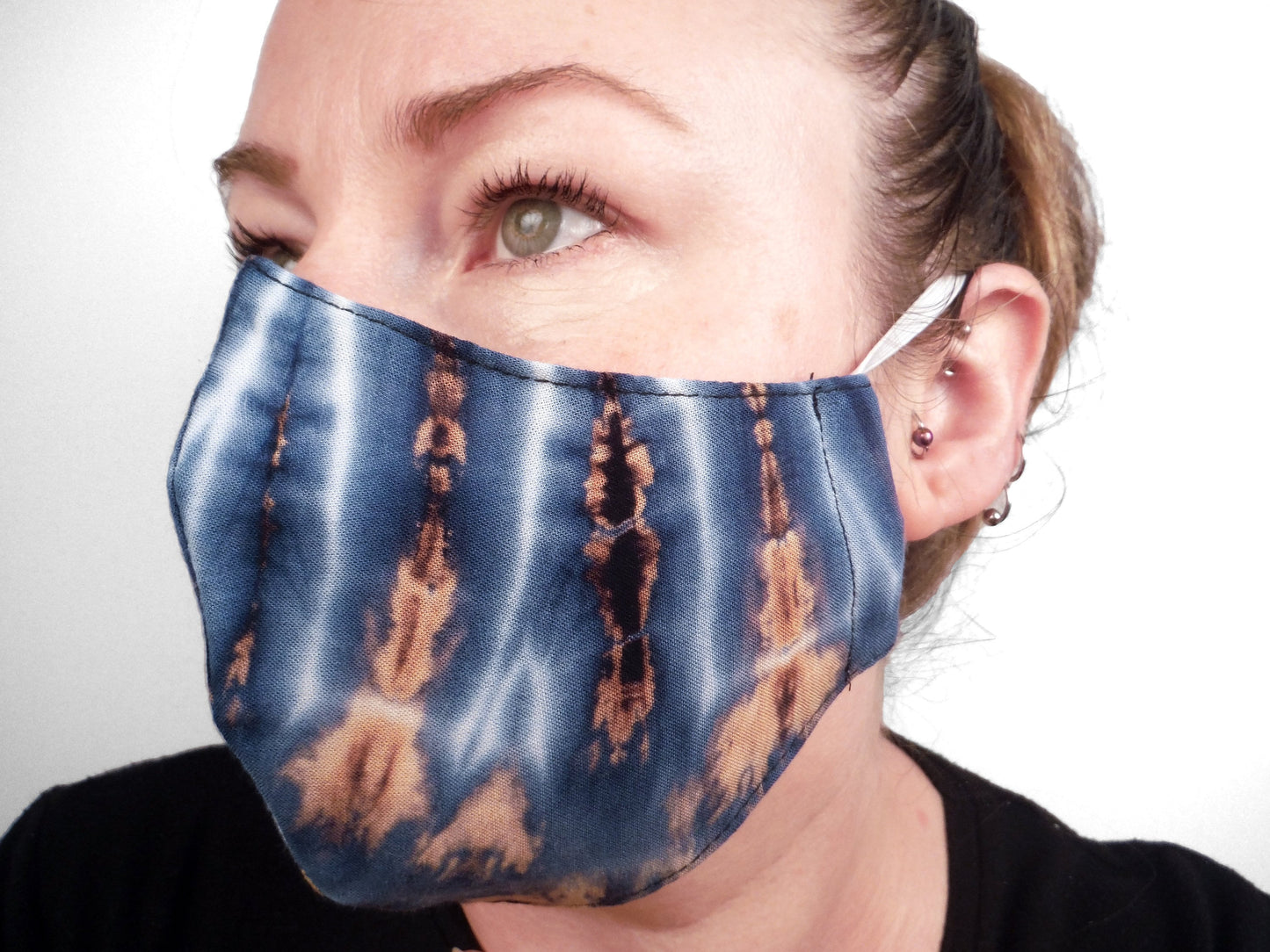 Tie-Dye Face Mask - Indigo White and Orange - Bare Canvas