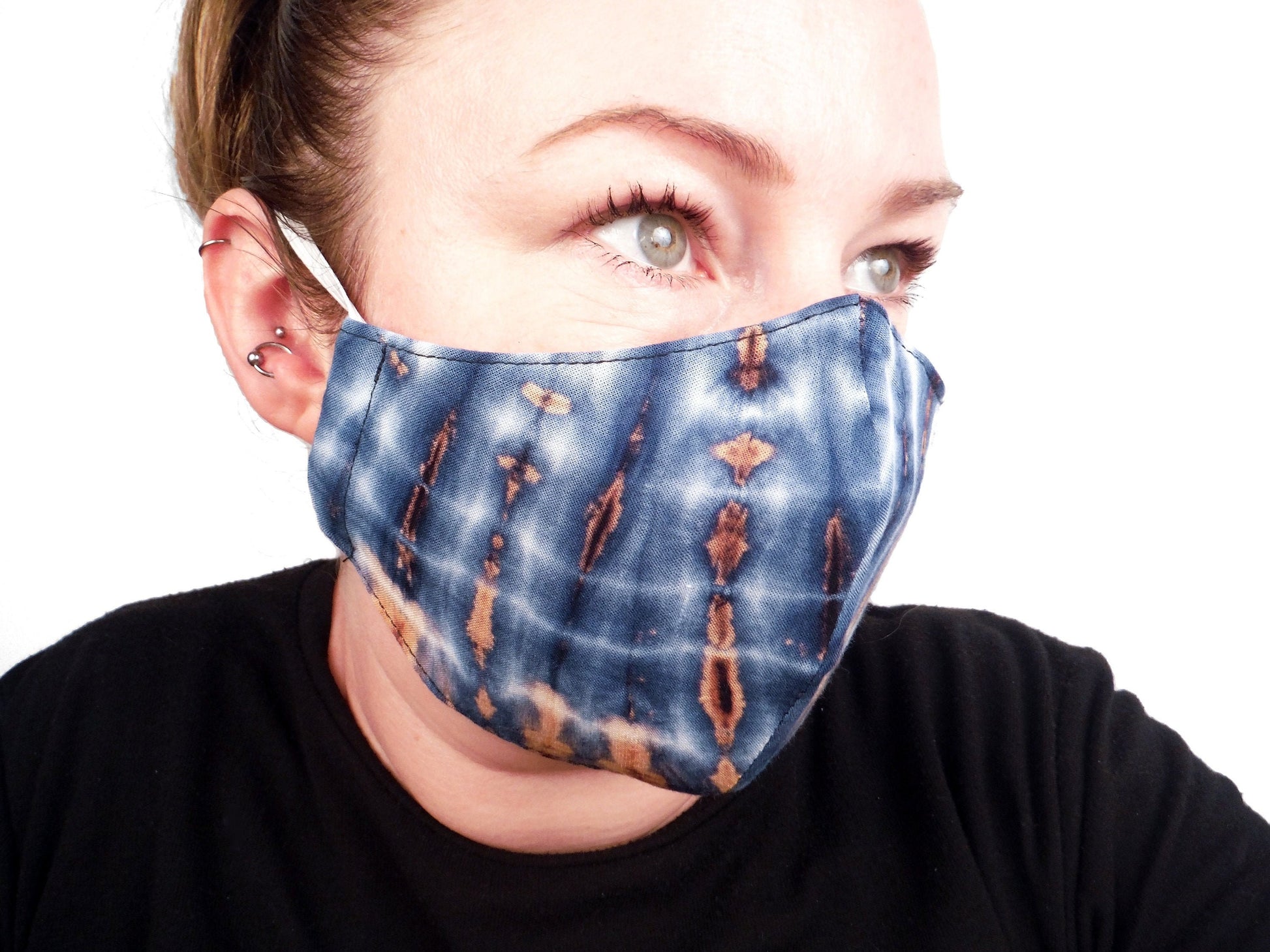 Tie-Dye Face Mask - Indigo White and Orange - Bare Canvas