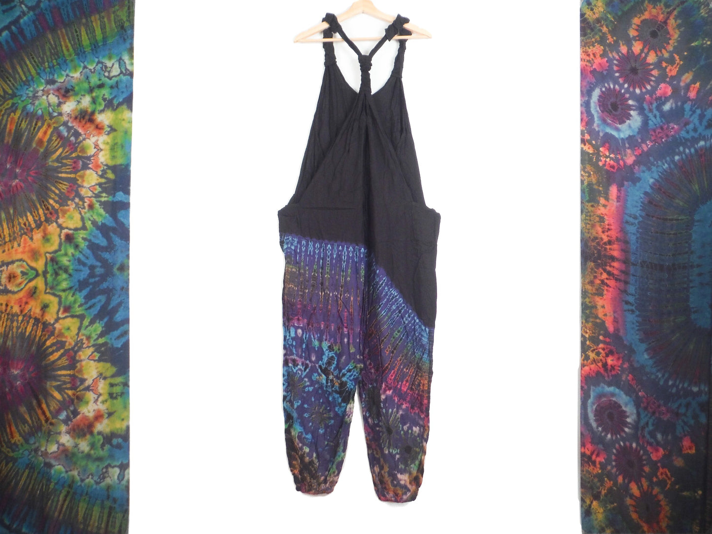 Half Tie-Dye Dungarees - Black and Mid Blue - Bare Canvas