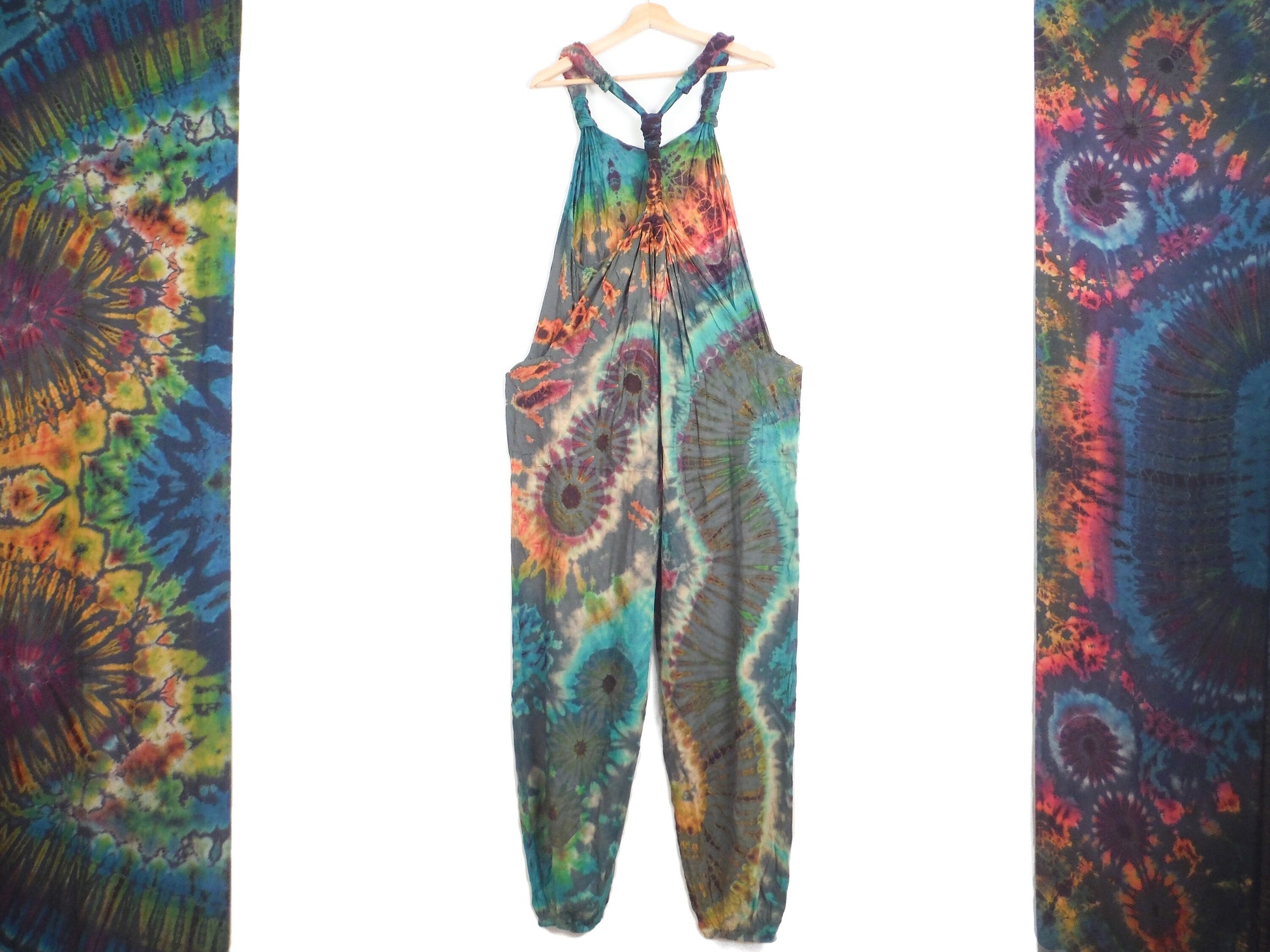 Tie-Dye Dungarees - Grey Rainbow - Bare Canvas