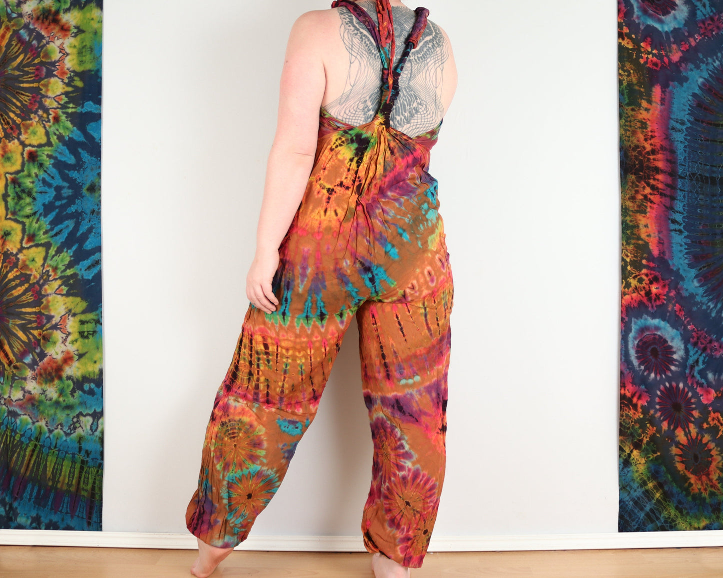 Tie-Dye Dungarees - Burnt Orange Rainbow - Bare Canvas