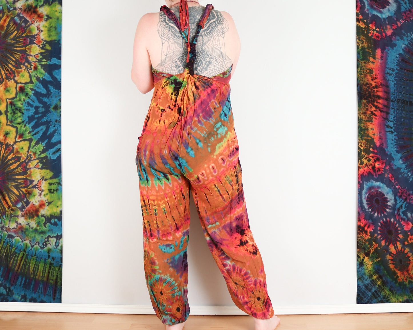 Tie-Dye Dungarees - Burnt Orange Rainbow - Bare Canvas