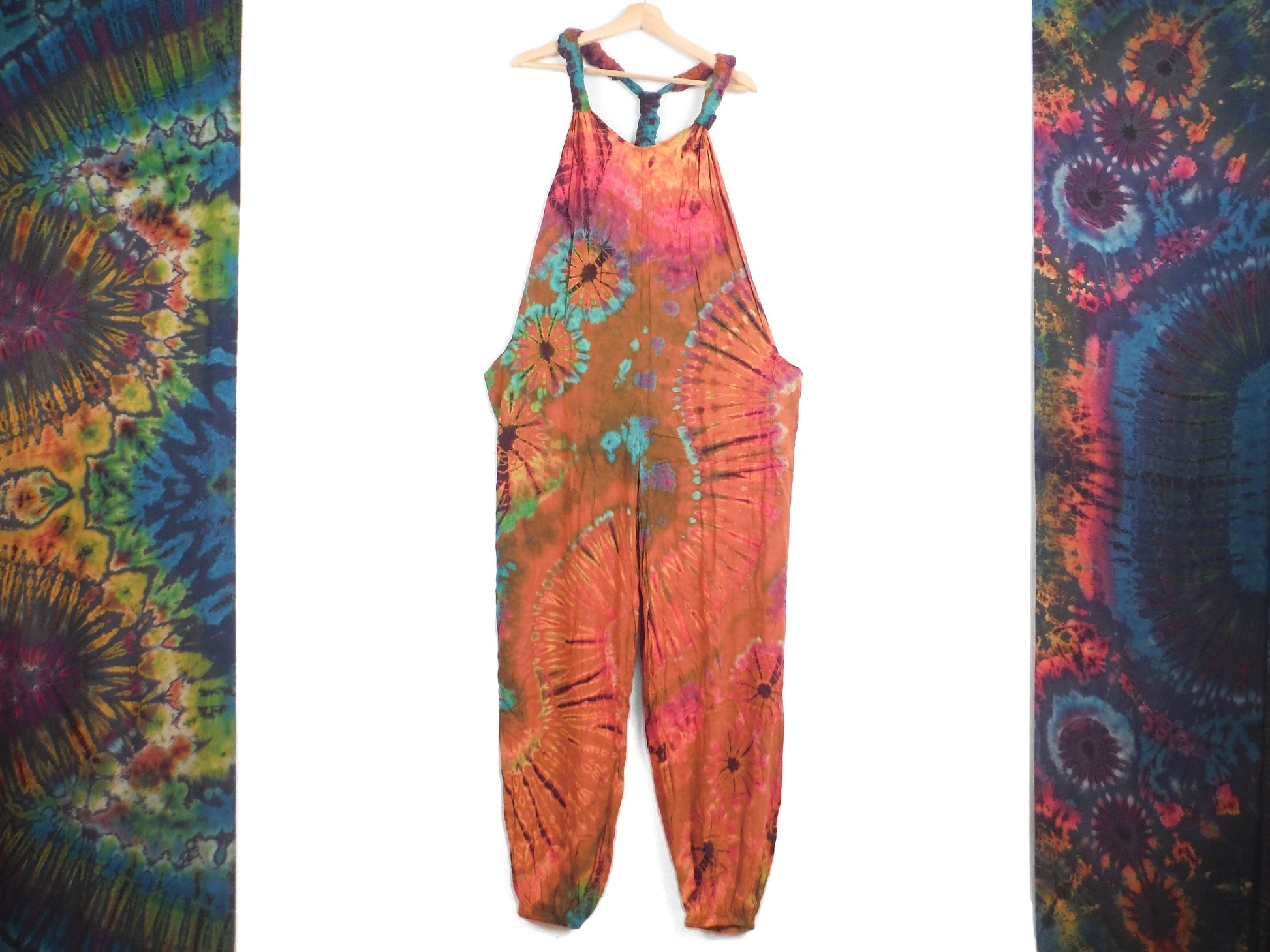 Tie-Dye Dungarees - Burnt Orange Rainbow - Bare Canvas