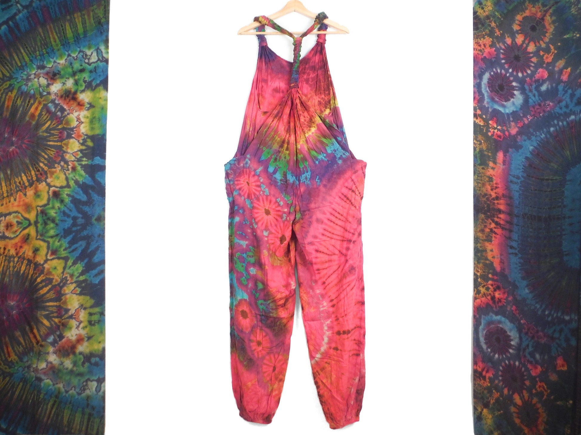 Tie-Dye Dungarees - Hot Pink Rainbow - Bare Canvas