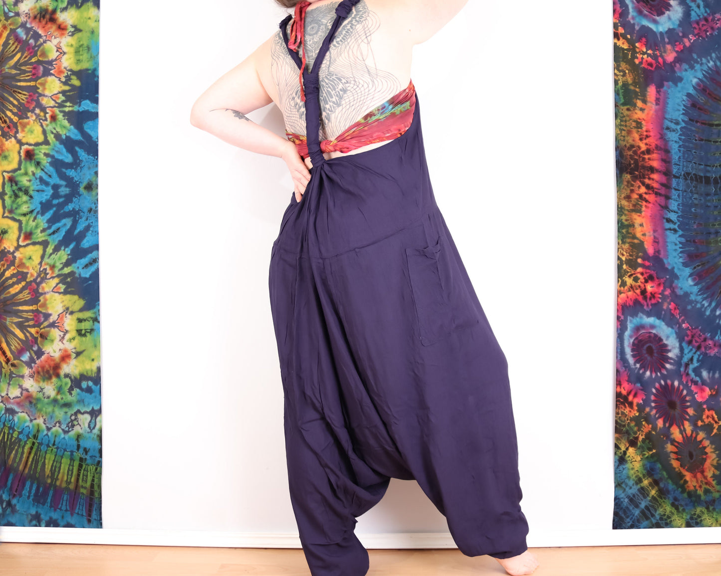 Plain Harem Dungarees - Navy Blue - Bare Canvas