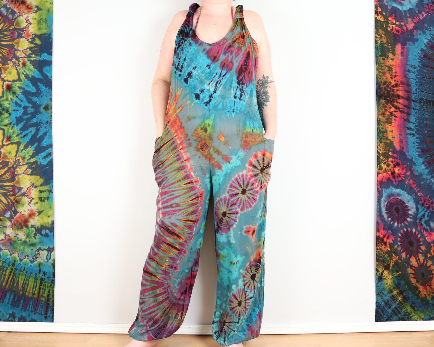 Tie-Dye Dungarees - Grey Rainbow - Bare Canvas