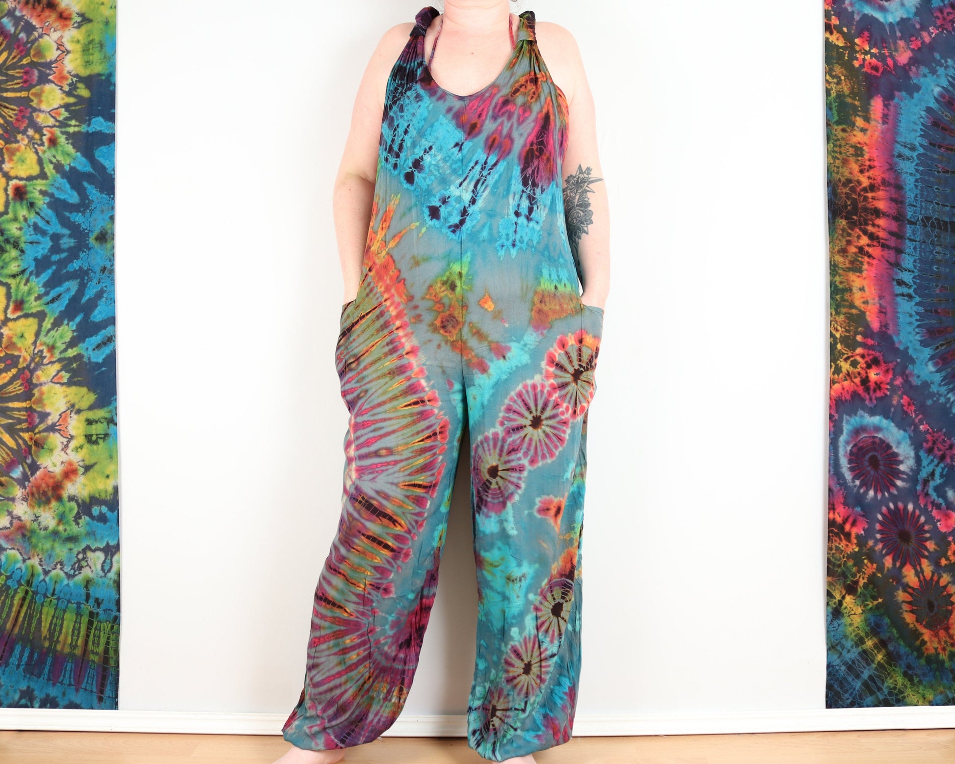 Tie-Dye Dungarees - Grey Rainbow - Bare Canvas