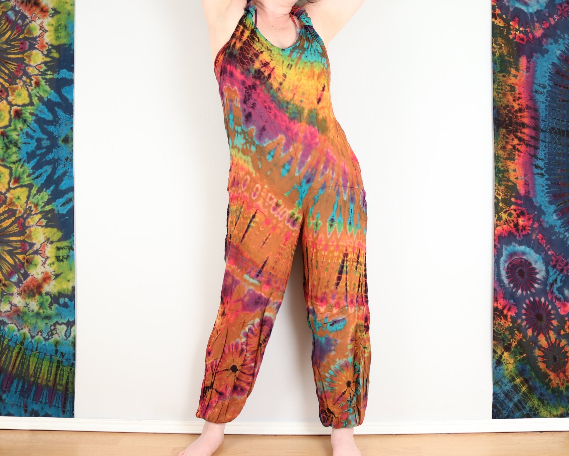 Tie-Dye Dungarees - Burnt Orange Rainbow - Bare Canvas