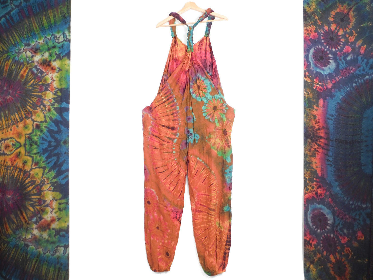 Tie-Dye Dungarees - Burnt Orange Rainbow - Bare Canvas