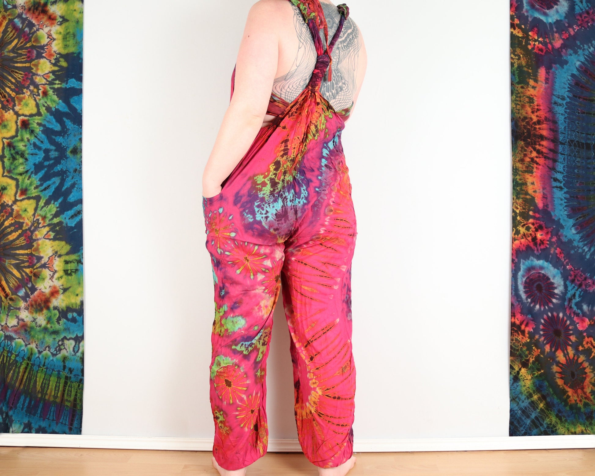 Tie-Dye Dungarees - Hot Pink Rainbow - Bare Canvas