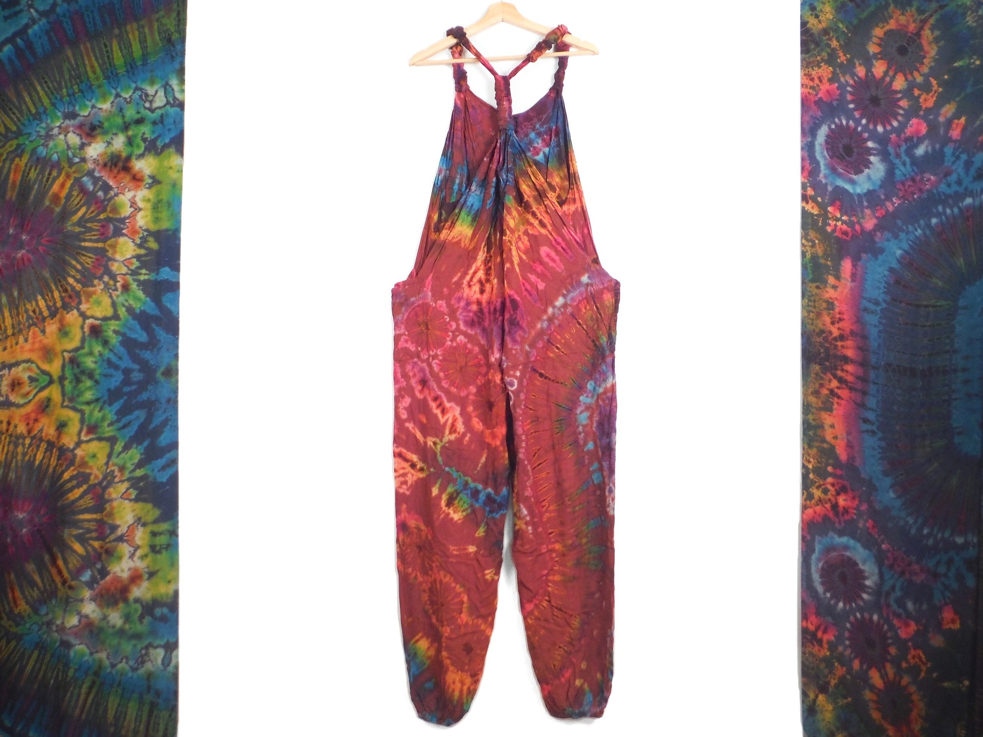 Tie Dye Dungarees - Ruby Red Rainbow - Bare Canvas