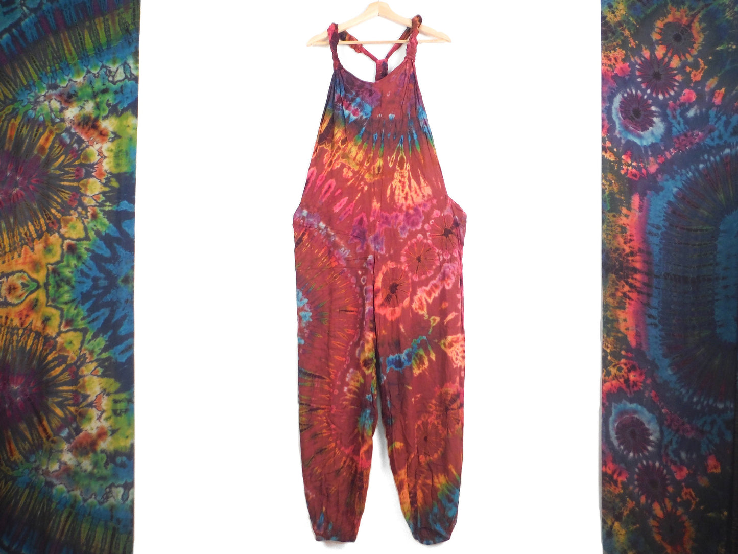 Tie Dye Dungarees - Ruby Red Rainbow - Bare Canvas