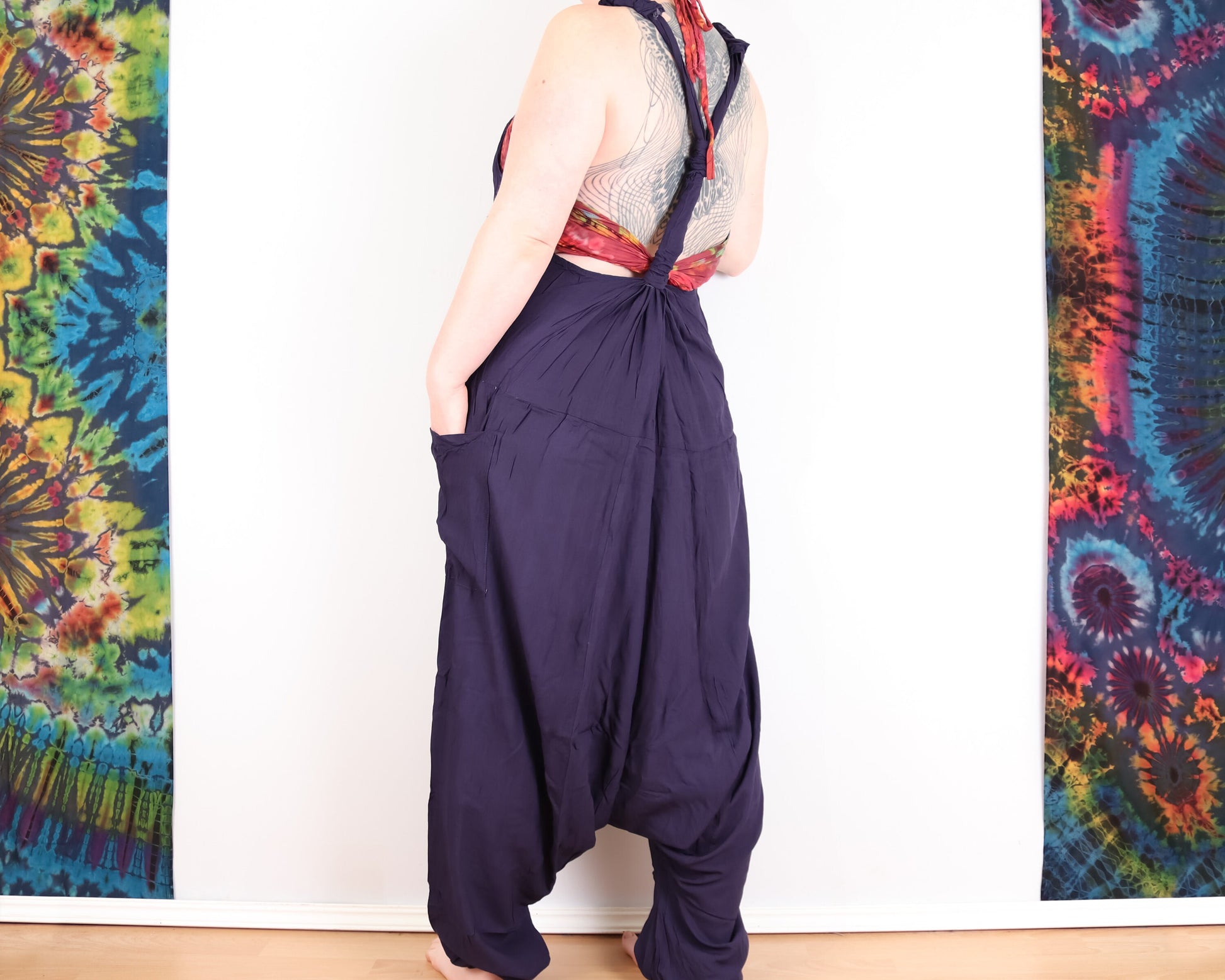 Plain Harem Dungarees - Navy Blue - Bare Canvas