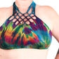 Top de bikini con cuello halter y entramado Tie-Dye - Azul aguamarina y arcoíris