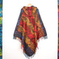 Hooded Blanket Poncho - Red Orange Green and Blue Indian Flowers - Bare Canvas