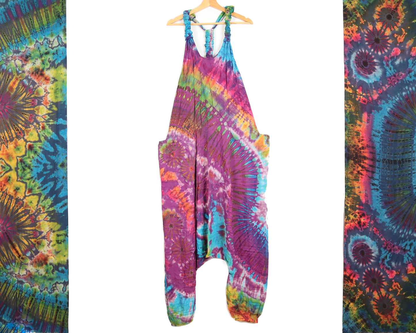 Tie-Dye Harem Dungarees - Purple Rainbow - Bare Canvas