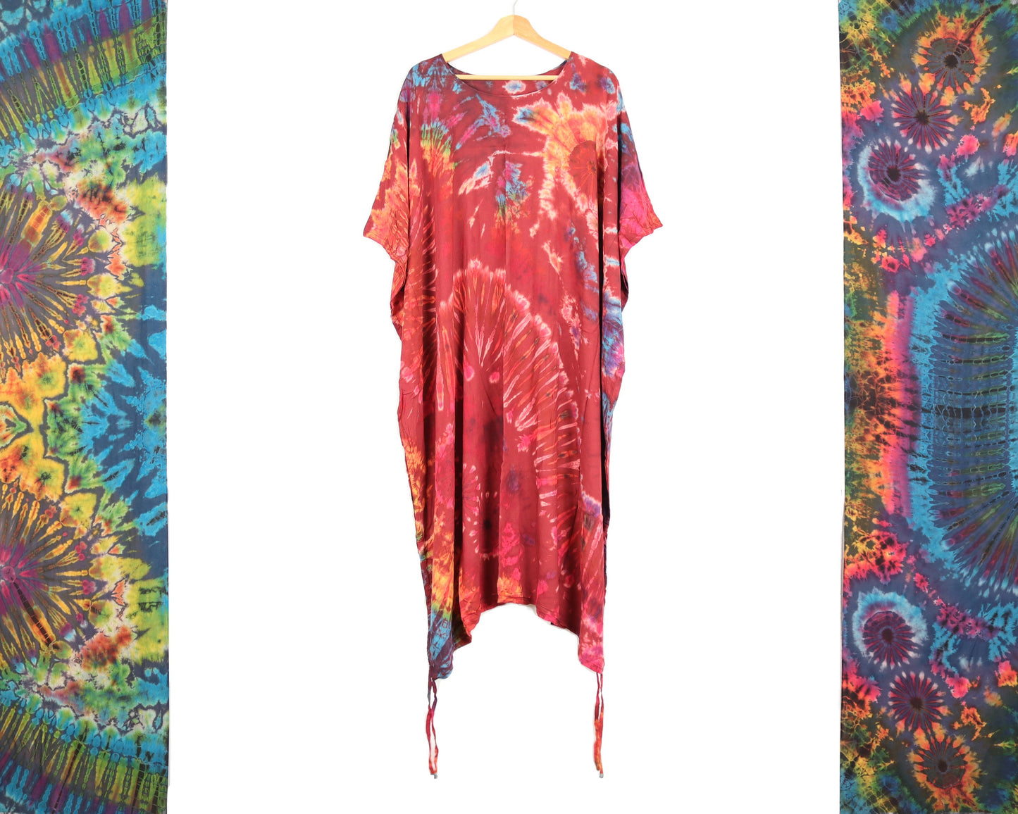 Long Summer Poncho Tie-Dye Dress / Top - Ruby Red - Bare Canvas