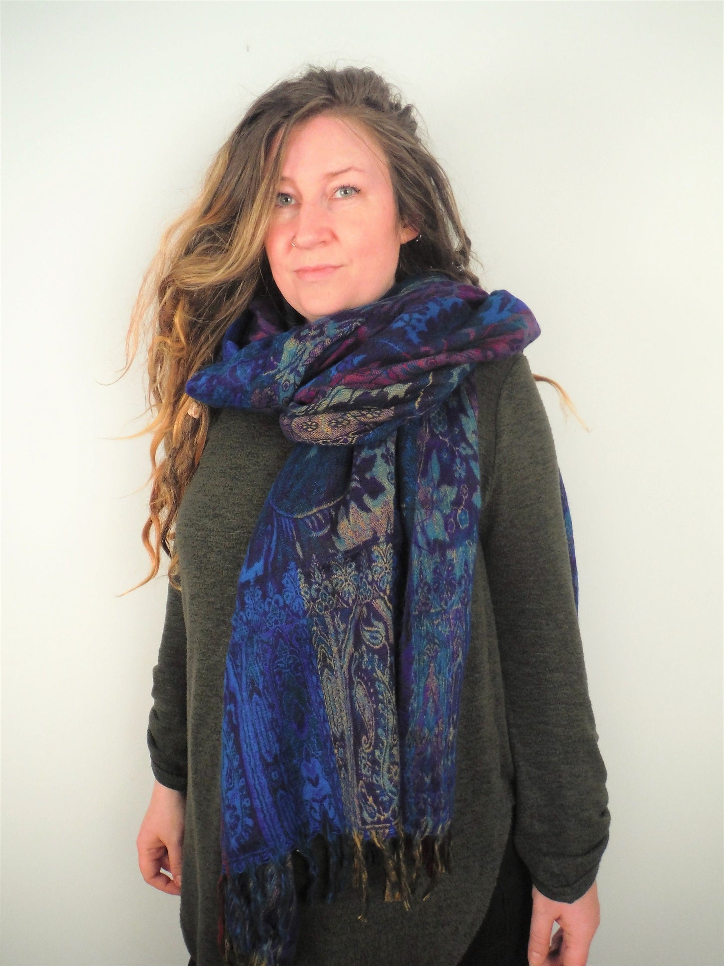 Blanket Scarf / Shawl / Throw - Red Blue and Rust Patterned