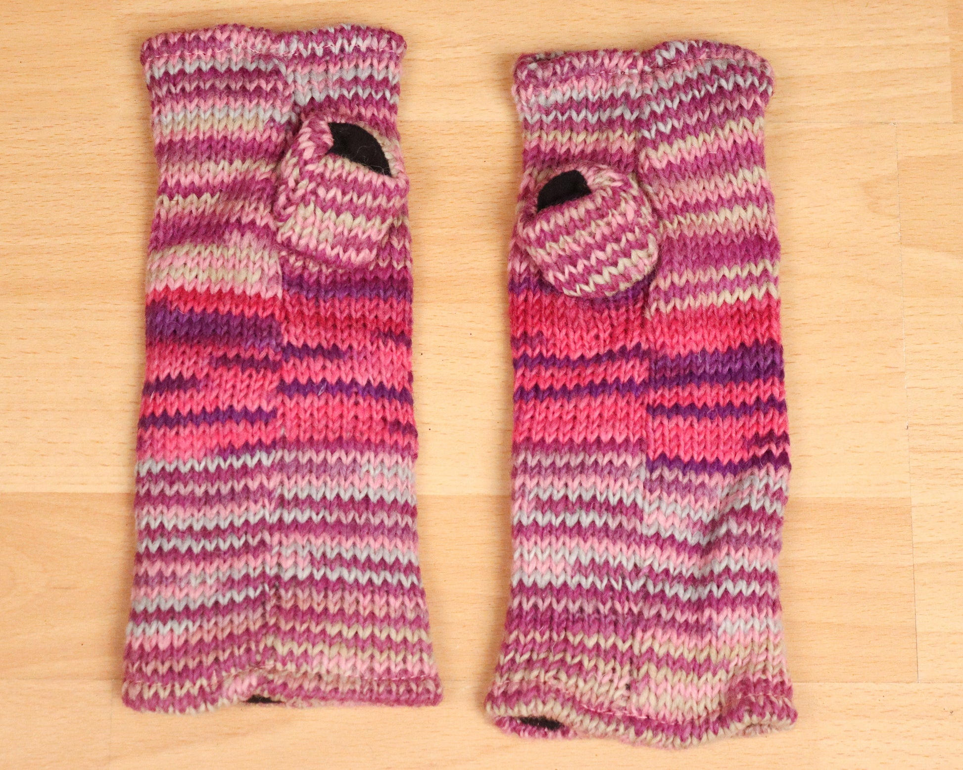 Fleece Lined Knitted Wrist Warmers - Pink and Purple Unisex Striped - Bare Canvas