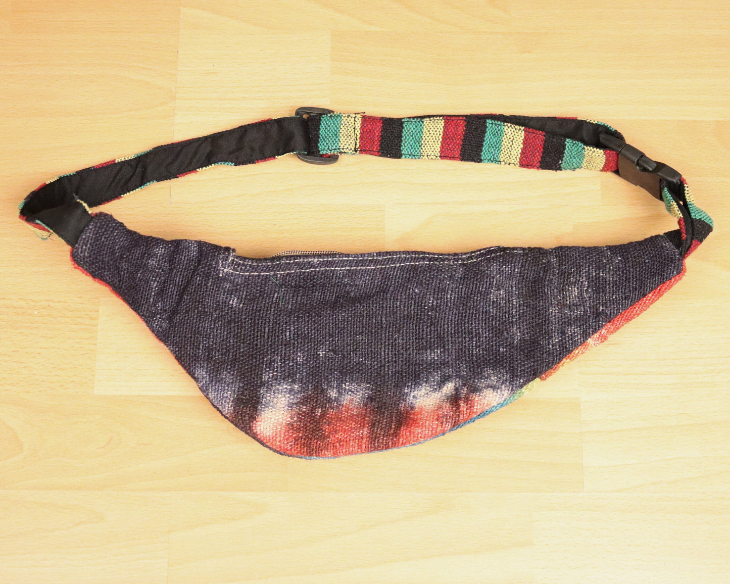 Hemp Bum Bag / Zip-up Belt Bag - Tie-Dye Rainbow - Bare Canvas