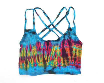 Tie-Dye Cross Back Crop Top - Aqua Blue Rainbow - Bare Canvas