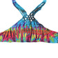 Top de bikini con cuello halter y entramado Tie-Dye - Azul aguamarina y arcoíris