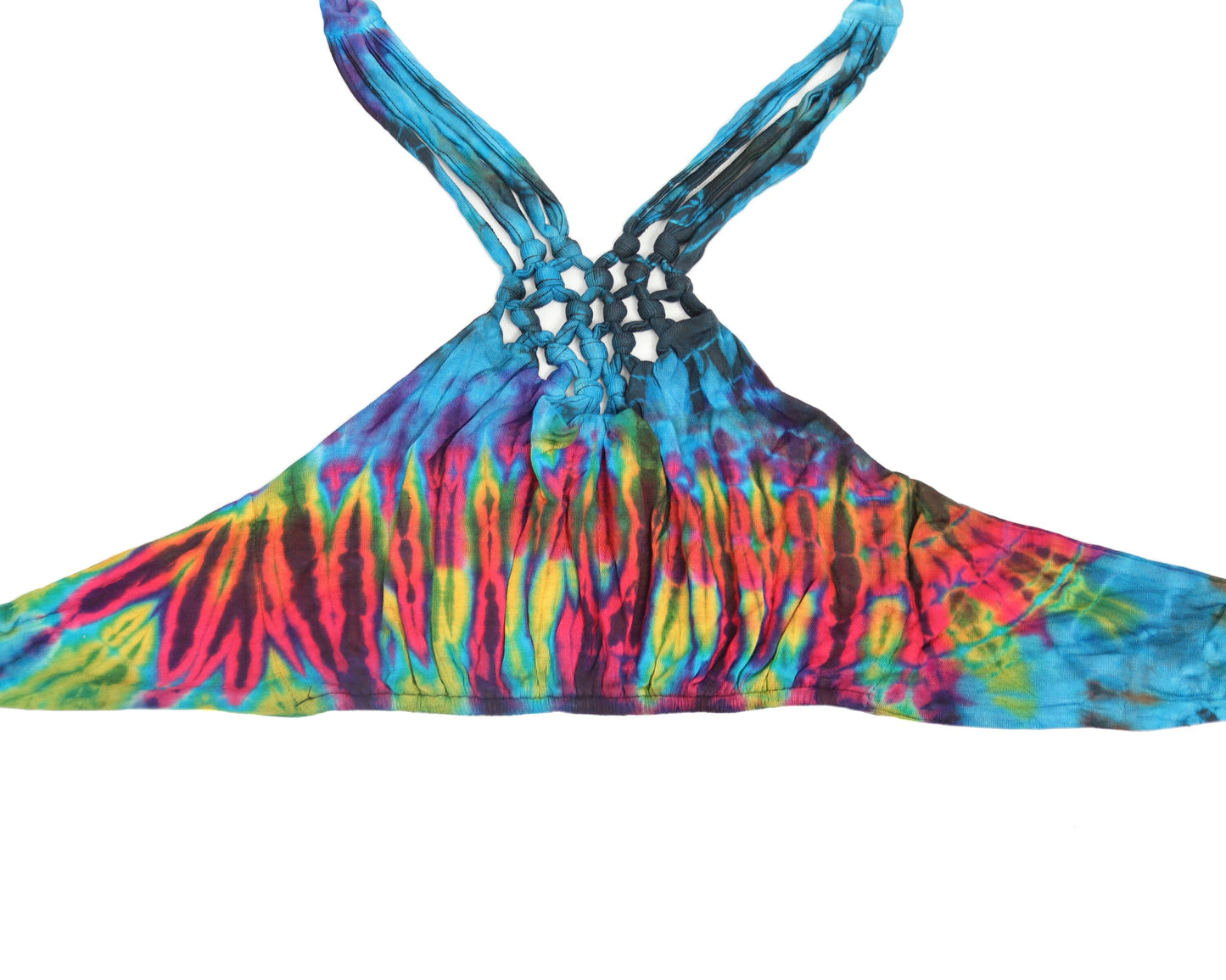 Top de bikini con cuello halter y entramado Tie-Dye - Azul aguamarina y arcoíris