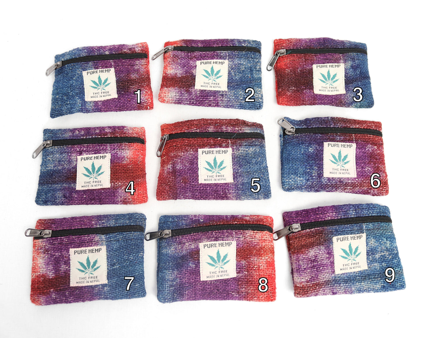 Tie-Dye Hemp Purse - Blue Red and Purple