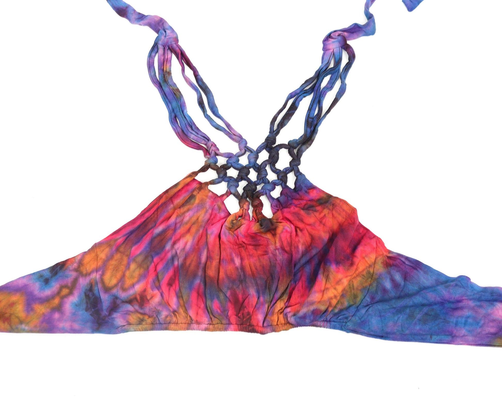 Tie-Dye Lattice Halter Neck Bikini Top - Purple Pink and Orange - Bare Canvas