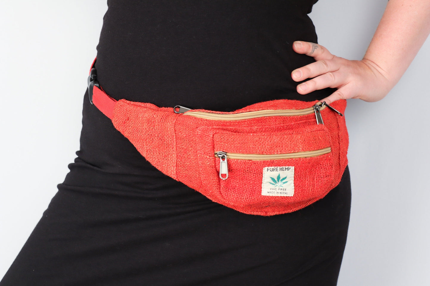 Hemp Bum Bag / Zip-up Belt Bag - Red