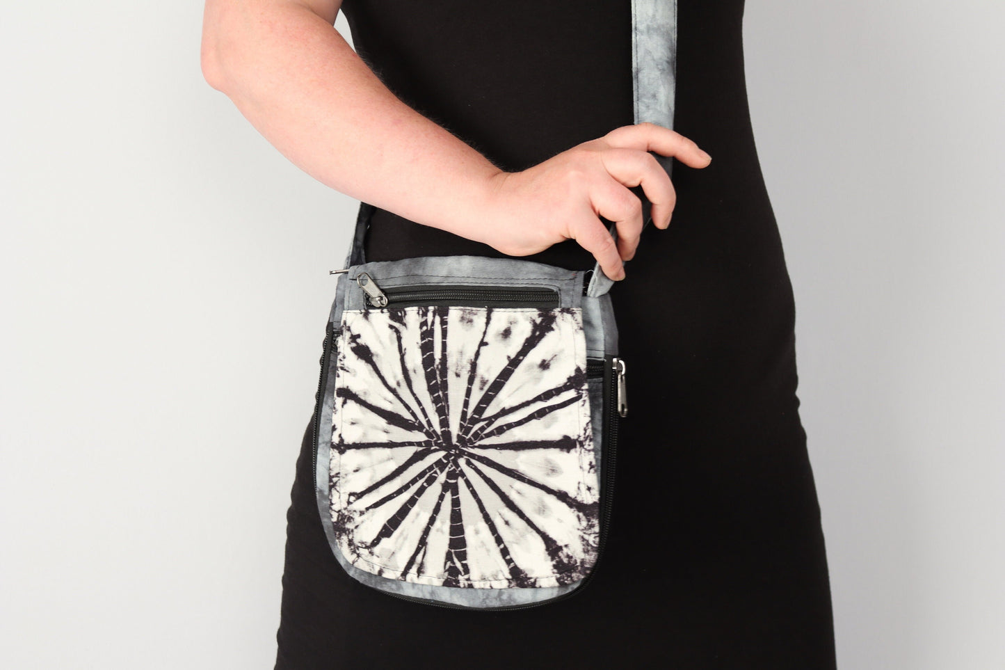 Tie-Dye Shoulder Bag - Black White and Grey