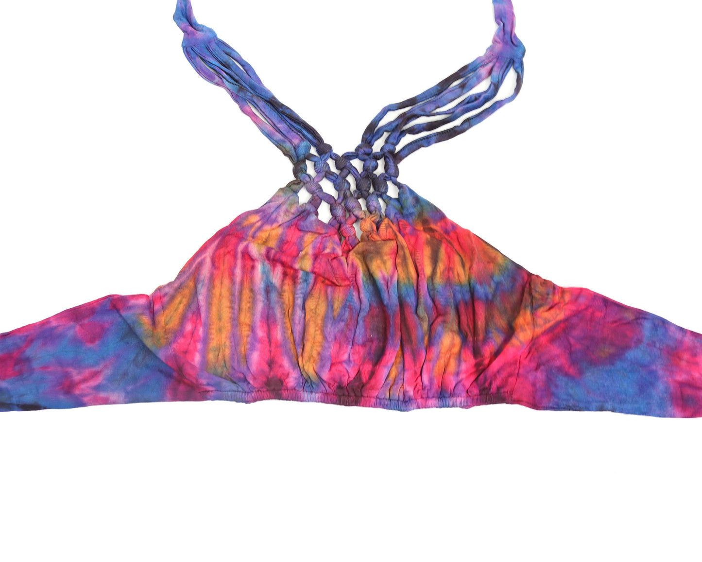 Tie-Dye Lattice Halter Neck Bikini Top - Purple Pink and Orange - Bare Canvas