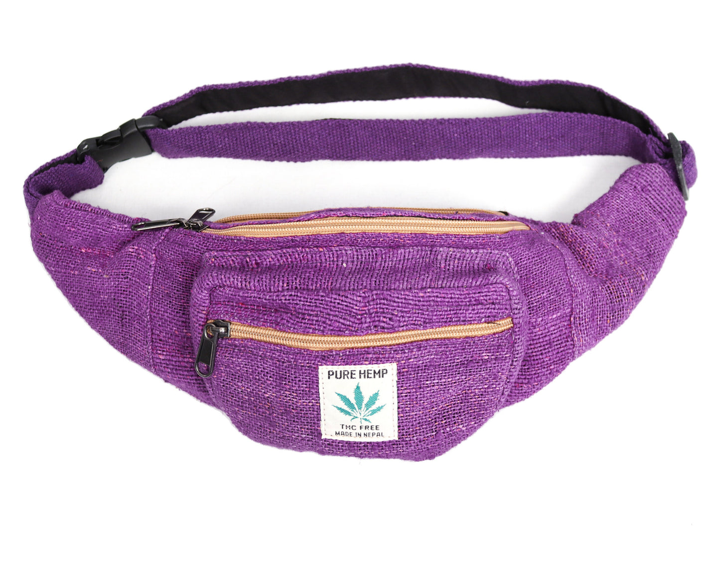 Hemp Bum Bag / Zip-up Belt Bag - Purple - Bare Canvas