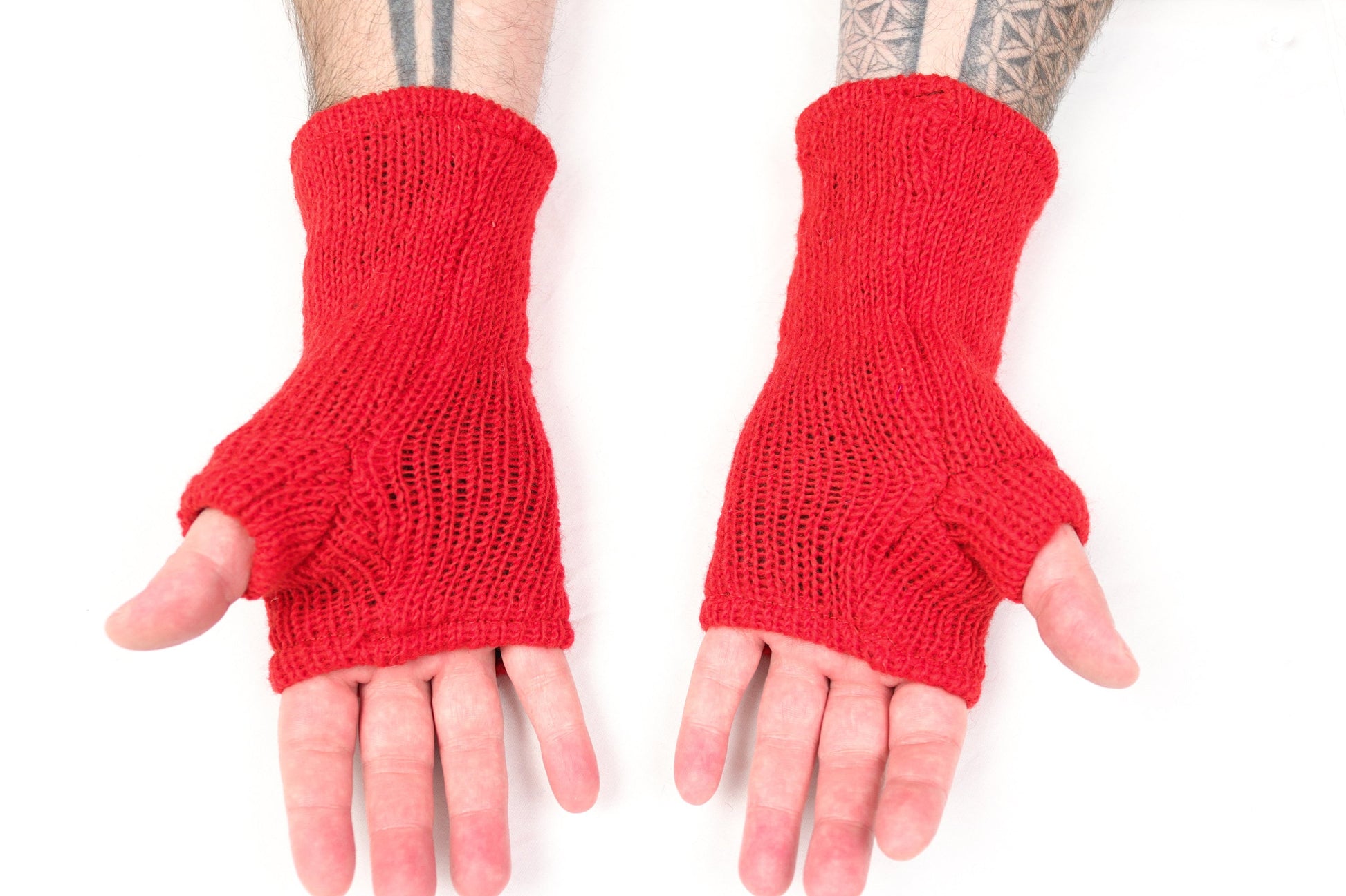 Fleece Lined Knitted Wrist Warmers - Red - Bare Canvas