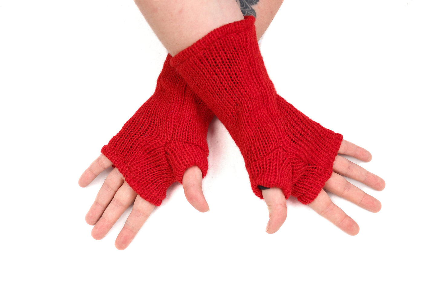 Fleece Lined Knitted Wrist Warmers - Red - Bare Canvas