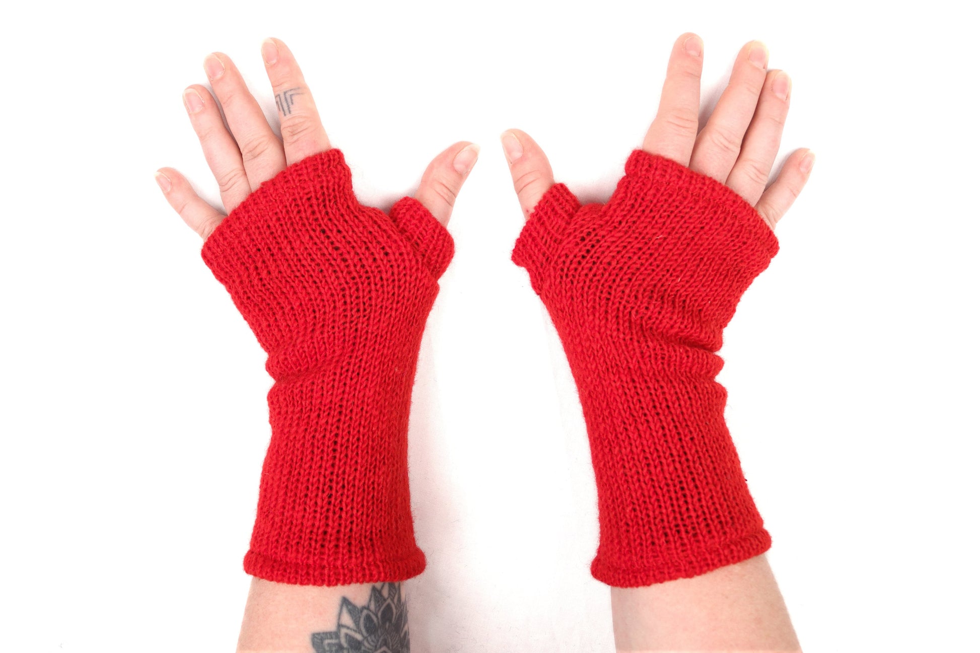 Fleece Lined Knitted Wrist Warmers - Red - Bare Canvas