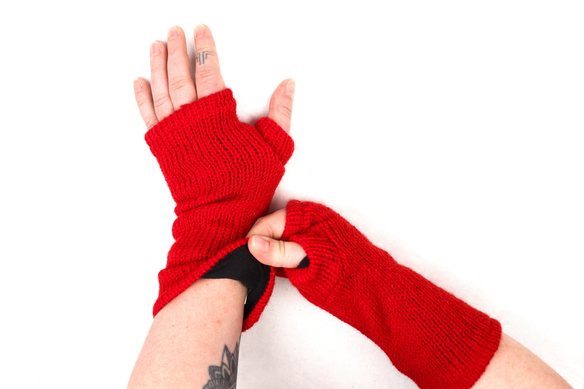 Fleece Lined Knitted Wrist Warmers - Red - Bare Canvas