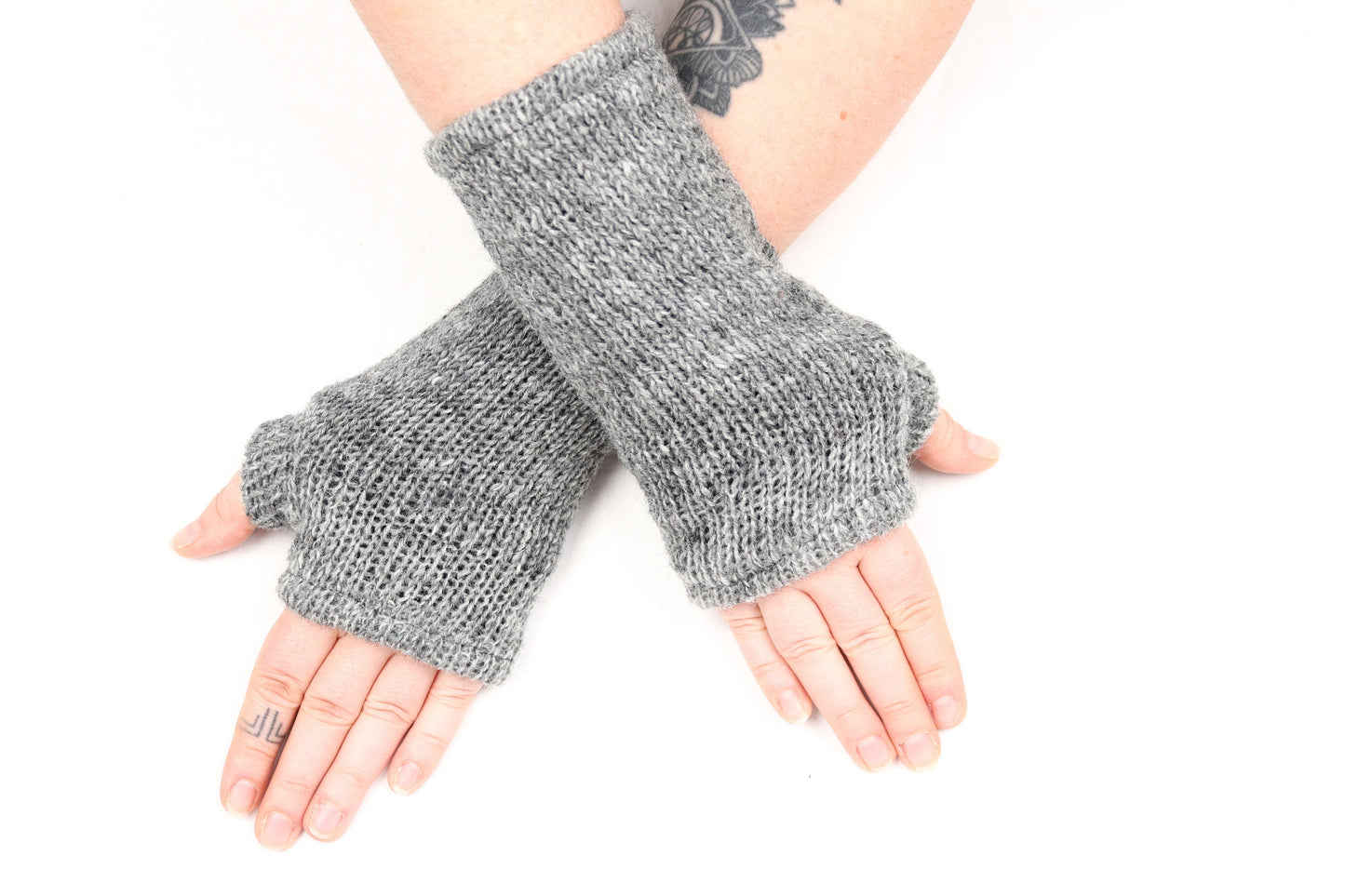 Fleece Lined Knitted Wrist Warmers - Grey - Bare Canvas