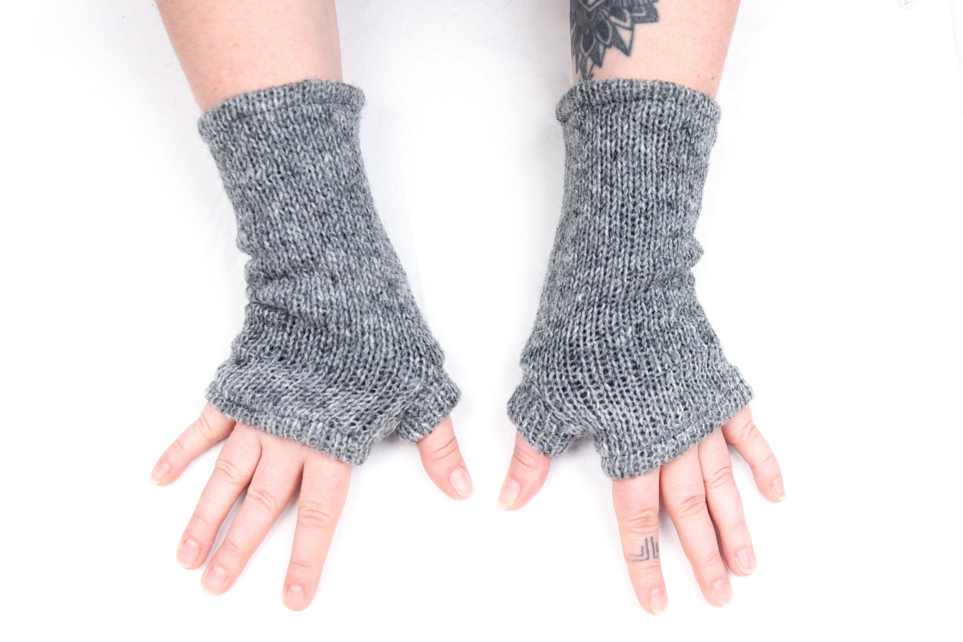 Fleece Lined Knitted Wrist Warmers - Grey - Bare Canvas