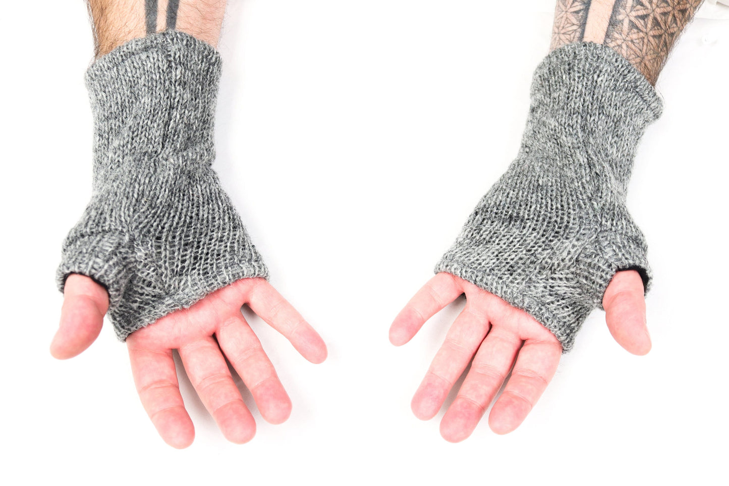 Fleece Lined Knitted Wrist Warmers - Grey - Bare Canvas